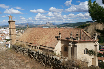 Aerial viel of the beautiful collegiate church Real Colegiata de Santa Maria la Mayor in the city...