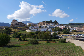 View of the city of Antequera located in a beautiful mountain landscape; Malaga province, Spain, Europe
