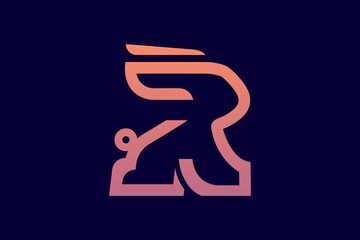 Rabbit from letter R creative logo.