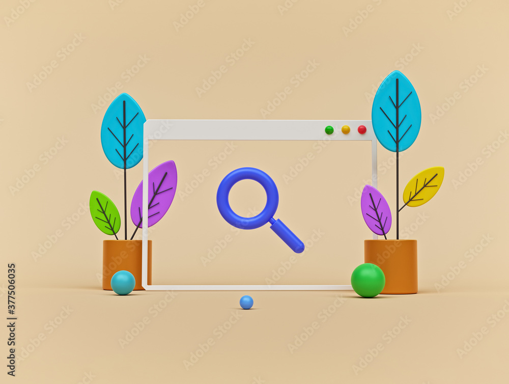 Poster minimal online browser search concept. 3d rendering