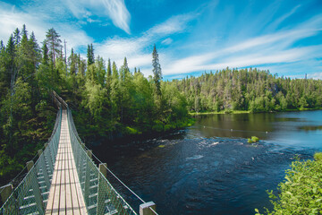 hanging bridge across river in Finland