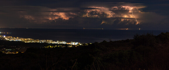 views of the north beach of peñiscola on a stormy night