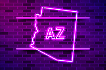 Arizona US state glowing purple neon lamp sign