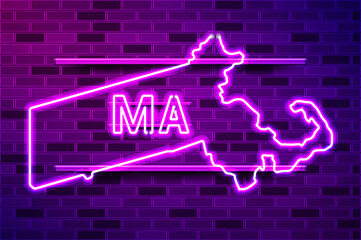 Massachusetts US state glowing purple neon lamp sign