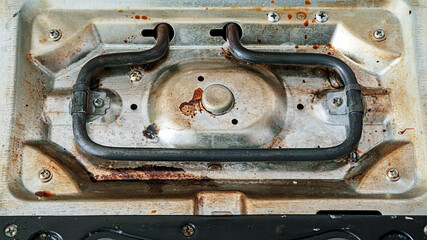 old rust broken and dirty sandwich equipment closeup