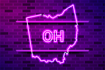 Ohio US state glowing purple neon lamp sign