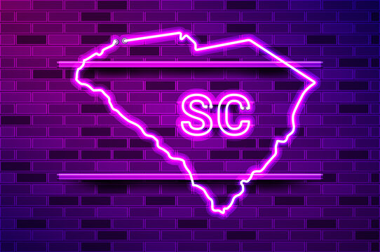South Carolina US state glowing purple neon lamp sign