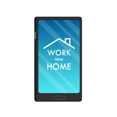 Work from home poster design. Work from home logo design. Smartphone vector.