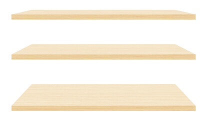 Wooden shelf isolated on white background with clipping path, Wood table top, Template mock up for display of product