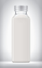 Plastic Bottle on background with Milk. 