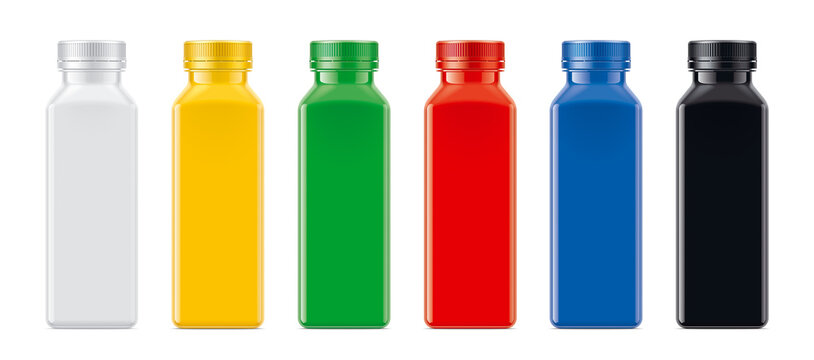 Set of Colored non-transparent Plastic Bottles. 