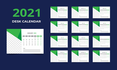 Desk calendar design 2021 template Set of 12 Months, Week starts Monday, Stationery design, calendar planner