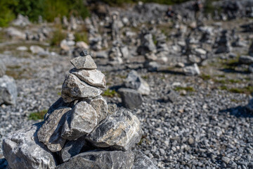 Stone stack on gray rubble