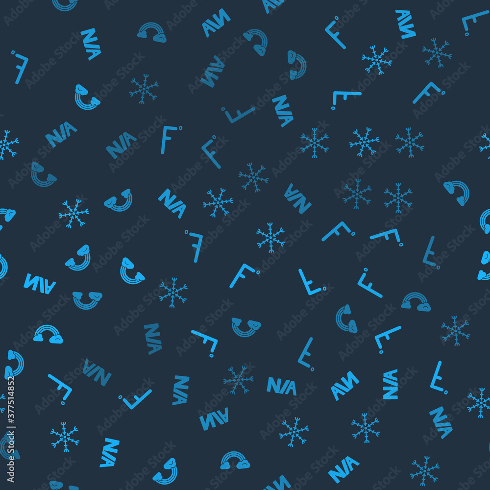 Poster set not applicable, fahrenheit, snowflake and rainbow with clouds on seamless pattern. vector.