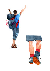 Guy climber and legs climber hand painted isolated on white background.