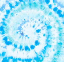 Fototapeta na wymiar Hippie Blue Spiral. Turquoise Batik Textile. Teal 