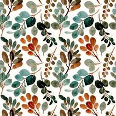 Wall murals Vintage style Green leaves seamless pattern with watercolor