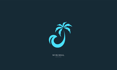 Fototapeta na wymiar A minimal icon of a wave with a palm tree symbol 