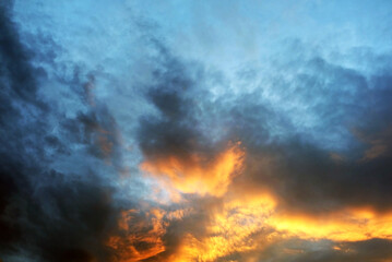 dark stormy dramatic sky at sunset. Backgroud