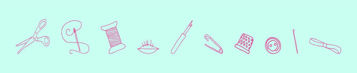 set of sewing kit element cartoon icon design template with various models. vector illustration