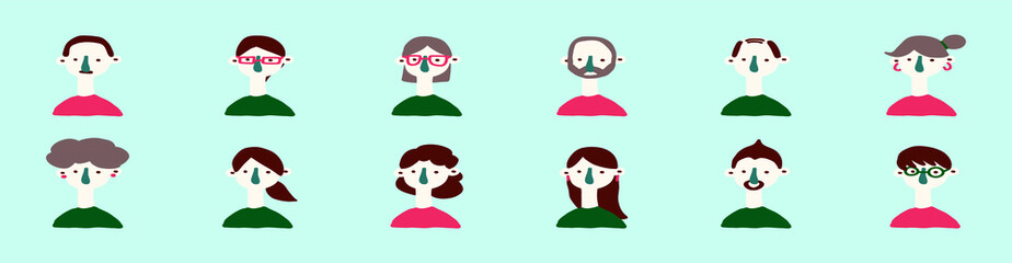 set of happy family cartoon avatar design template with various models. vector illustration