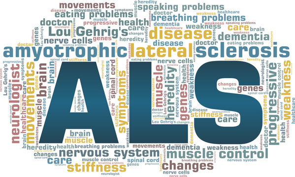 Amyotrophic lateral sclerosis - ALS - Lou Gehrig's disease vector illustration word cloud isolated on a white background.