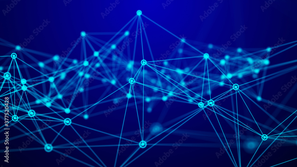 Poster network of bright connected dots and lines. abstract dynamic wave of many points. digital background