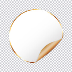 white round sticker banner with gold frame and gold corner on transparent background