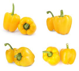 Set of fresh whole yellow bell peppers isolated on white