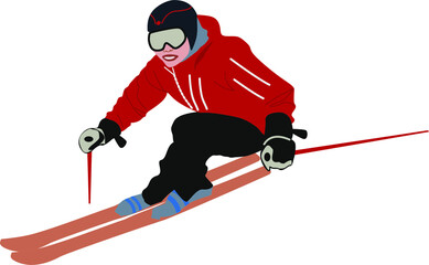 Sportsman skiing on White Background. Vector illustration