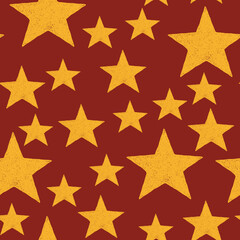 Obraz premium New Year seamless pattern with orange stars on a red background
