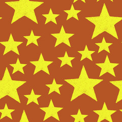 New Year seamless pattern with yellow stars on an orange background