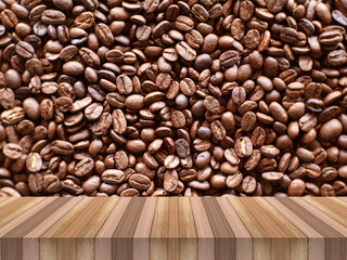 wood table and coffee seed for product display