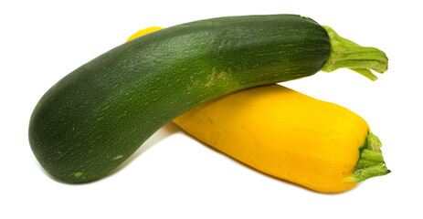 green and yellow zucchini on a white background