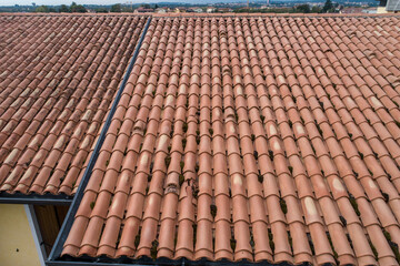 roof with a broken tiles, drone photography