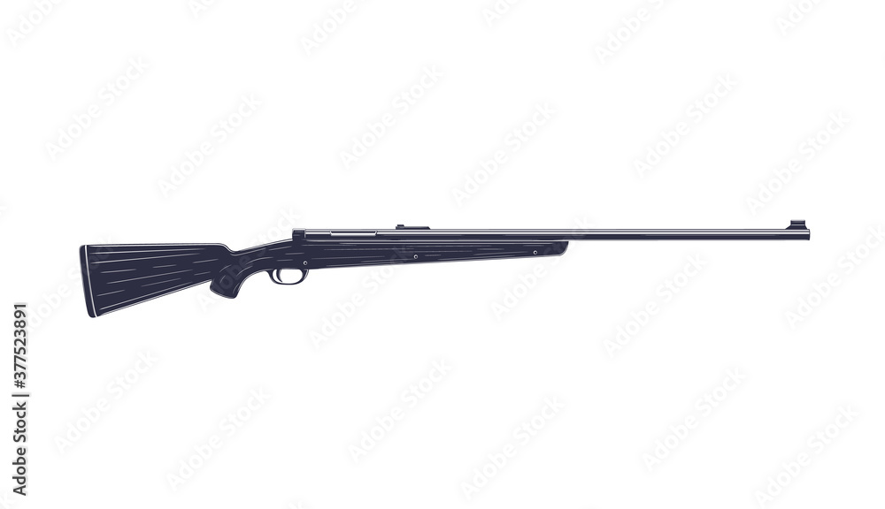 Sticker Hunting rifle isolated on white, vector