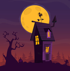 Cartoon haunted old house. Vetor illustration isolated