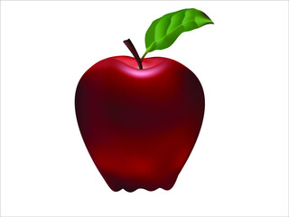 red apple and green leaves vector on white background