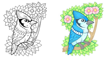 Fototapeta premium cartoon cute bird blue jay funny illustration