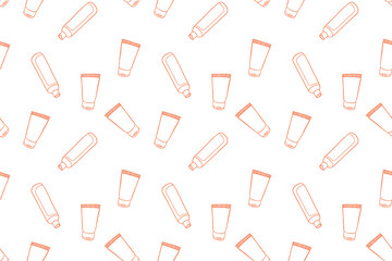 Pattern with cosmetic plastic bottle for cream, liquids, sprays.