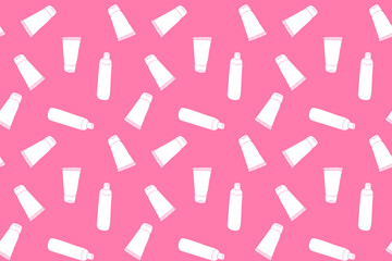 Pattern with cosmetic plastic bottle for cream, liquids, sprays.