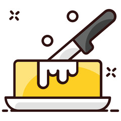 
Butter curd with knife, vector design of dripping butter 

