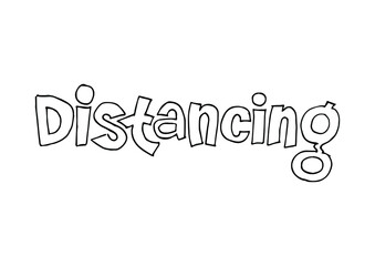 SOCIAL DISTANCING vector typography banner. Handwritten lettering design elements.