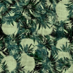 Green tropical palm tree leaves seamless pattern. High quality illustration. Vivid, detailed, and highly textured graphic design. Trendy jungle foliage for fabric or repeat surface design.