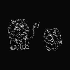 Cute little lion in cartoon style on white background, vector illustration.