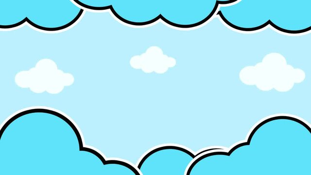 Abstract kawaii. Blue sky full of clouds moving right to left. Cartoon sky animated gradient background. Flat animation. 4k	
