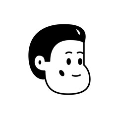 Portrait of a smiling boy. Vector black and white illustration of a chubby face of a happy smiling young man with plump cheeks. Simple icon image of boys face to use as an avatar or character portrait