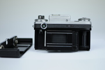 Istanbul, Turkey; September 12, 2020: Retro Kiev 4 soviet rangefinder 35mm analog film camera on a...