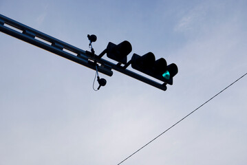 Traffic light in the evening.