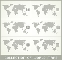 Collection of dotted world maps